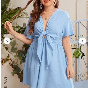 Tie Front Solid Baby Blue Dress